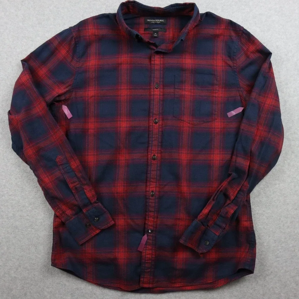 Banana Republic Shirt Mens Medium Slim Fit Luxe Flannel Button Plaid Long Sleeve